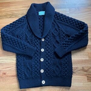Inverallan navy blue hand knit shawl collar, unisex XS-S Scotland